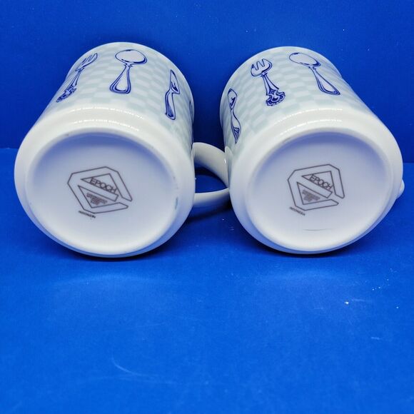 Epoch Indonesia Knife & fork Teal Checkerboard Mugs set of 2 - Picture 7 of 11